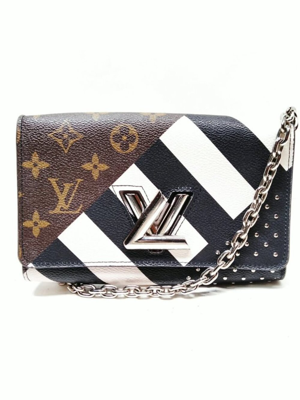 Authentic Louis Vuitton Twist Chain Bag Monogram Stripe LV Crossbody - Picture 2 of 16